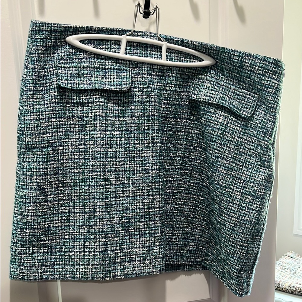 Loft Chic Tweed Skirt in Green and White